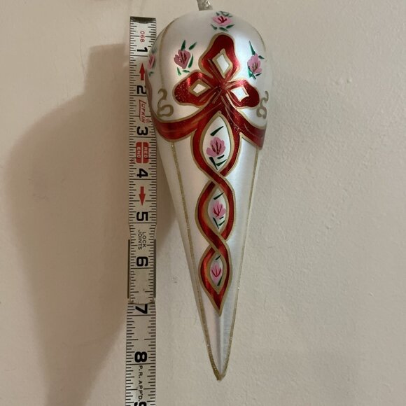 Kurt Adler Hand Blown Glass Christmas Ornament Hand Painted Ribbons Floral 8" - Picture 6 of 7